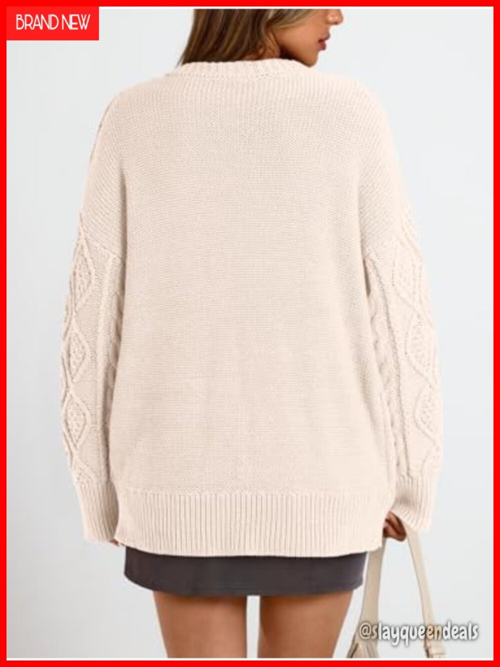 Women Oversized Cable Knit Sweater Pullover Long Sleeve - Picture 3 of 6